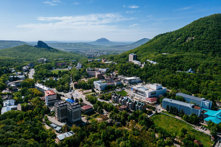 Resort city Zheleznovodsk, Stavropol Region, Russia, Aerial view.