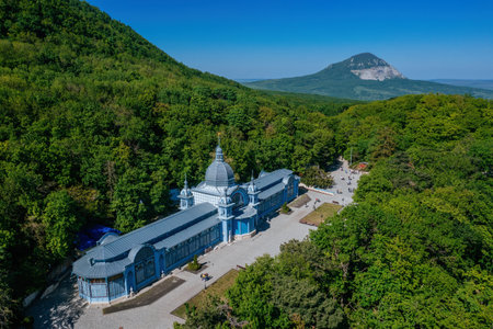 Pushkin gallery Resort city Zheleznovodsk, Stavropol Region, Russia, Aerial view.の写真素材
