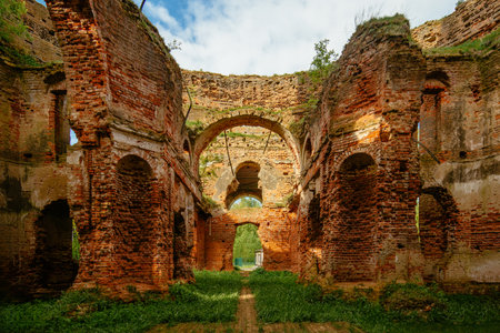 Old ruins of Church. Abandoned Church of the Intercession of the Holy Virgin church in Cherepovo, Smolensk region.の写真素材