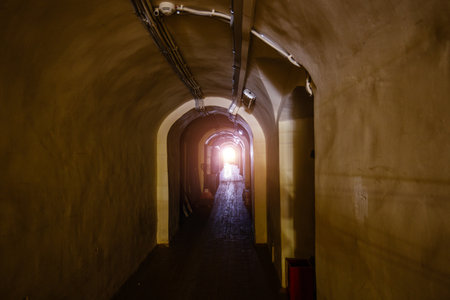 Vaulted tunnel of cellar under historical building.の写真素材