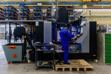 Operator works with modern CNC milling and cutting machinery.