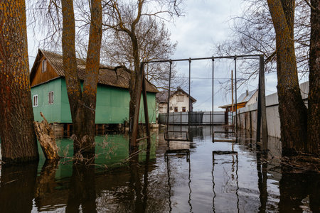 Flooded rural houses. Concept of disaster.の写真素材