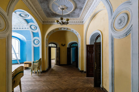 Old majestic abandoned historical mansion Turliki, Kaluga region.の写真素材