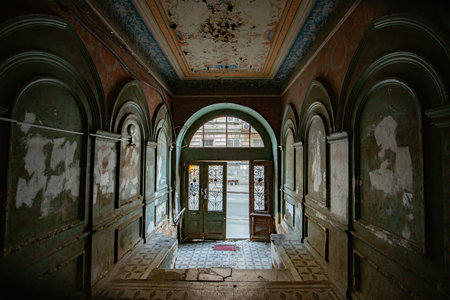 Entrance hall in old abandoned mansion.の写真素材