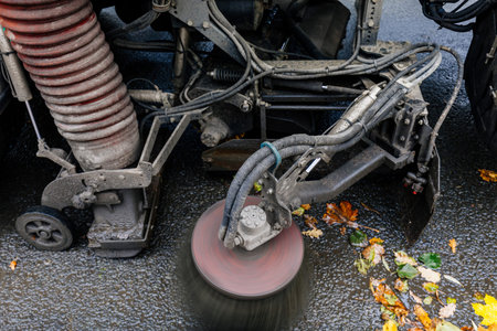 Working rotating brush of city cleaning machine.