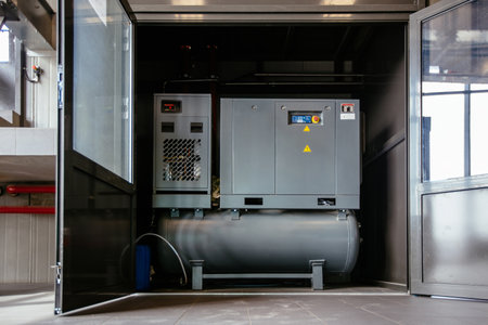 Industrial boiler room with modern boiler equipment.の写真素材