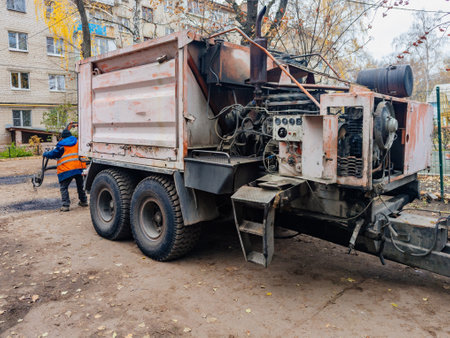 Pothole repair of the asphalt road.の写真素材