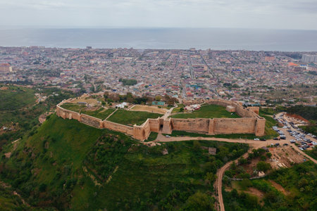 Naryn-Kala fortress in Derbent, Dagestan, Russia, aerial view.の写真素材