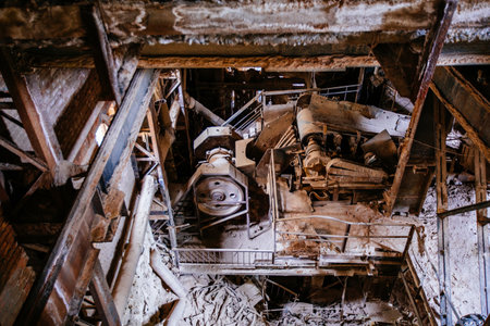 Old broken empty abandoned factory with rusty machines.の写真素材