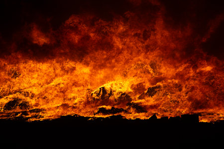 Big blaze and smoke at night.の写真素材