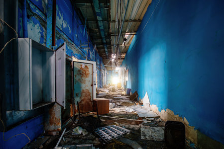 Inside destroyed office building. Consequences of attack concept.の写真素材