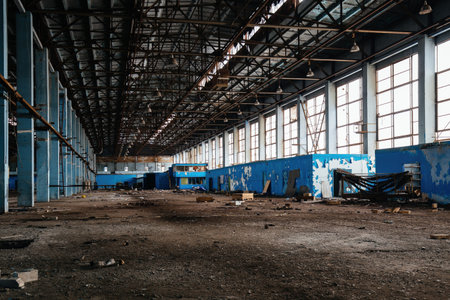 Large empty abandoned industrial hall.の写真素材