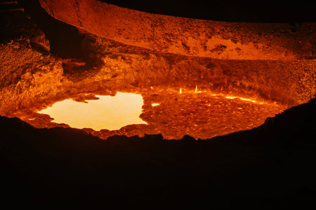 Hot molten metal, close up.