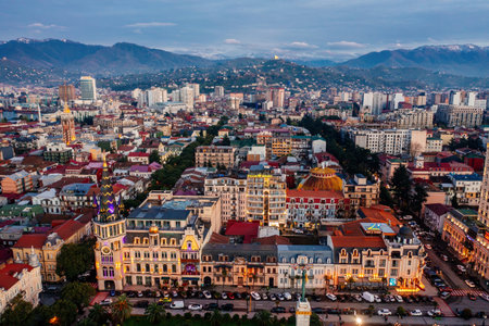 Evening Batumi, Georgia, aerial drone view.の写真素材