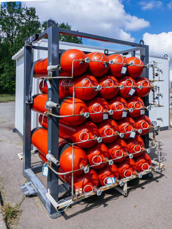 Bundle of liquid petroleum gas cylinders.