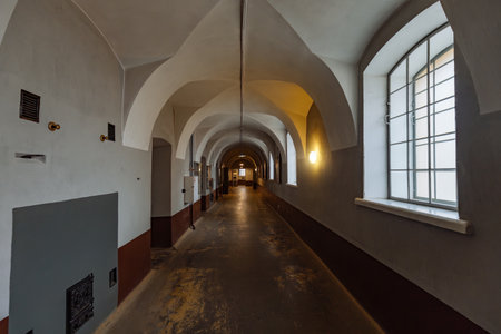 Interior of old prison corridorの写真素材