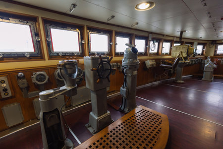 Navigational bridge and control device on old icebreaker ship.