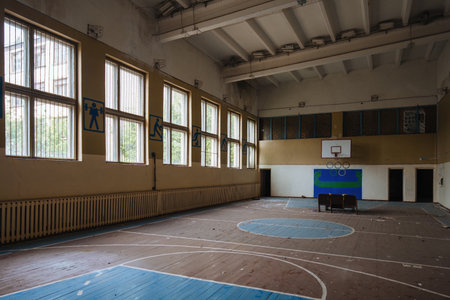Old gymnasium in abandoned school.の写真素材
