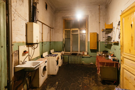 Shabby kitchen interior in old apartment.の写真素材