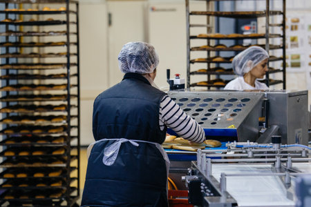 Modern bakery production line. Working conveyor machines.の写真素材