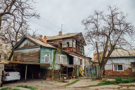 Old shabby houses in the slum districtの写真素材