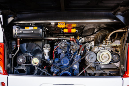 Opened bus diesel engine system.の写真素材