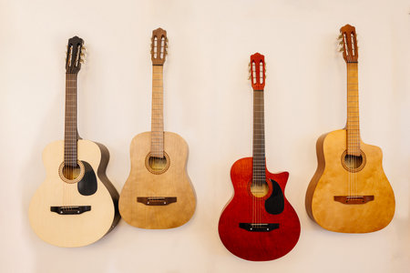 Acoustic guitars on light background.の写真素材