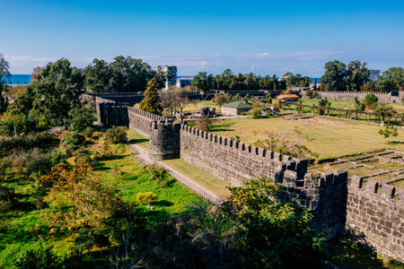 Ancient Roman fortress Gonio in Georgia, aerial view.の写真素材
