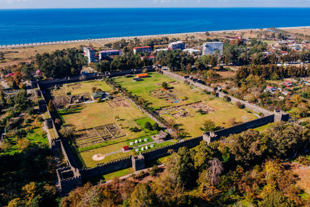Ancient Roman fortress Gonio in Georgia, aerial view.の写真素材