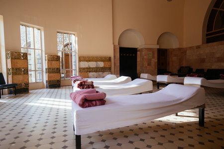 Old vintage sanatorium room with beds.の写真素材