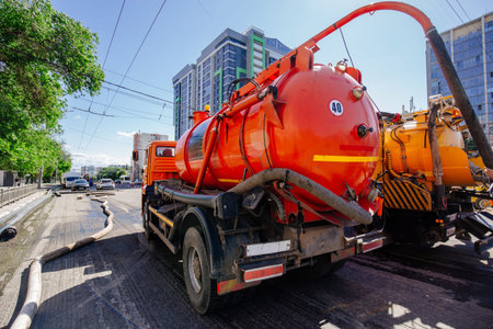Sewage cleaning vacuum trucks. Septic cleaning vacuum service and maintenance.