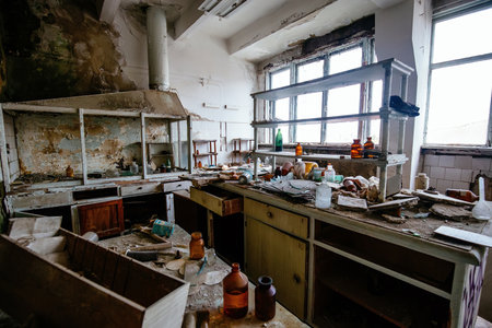 Old abandoned ruined chemical laboratory.の写真素材