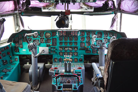 Inside old abandoned disused passenger airplane.