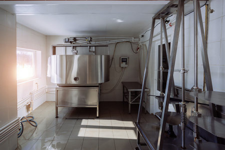 Modern small craft cheese production equipment.の写真素材