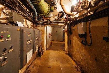 Underground military bunker, bomb shelter, protective construction of civil defense, electrical...