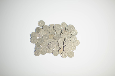 Old russian coins isolated on white background. Old russian currency. Old russian rubles and kopecks. Antic.Currency background. Coins background.の写真素材