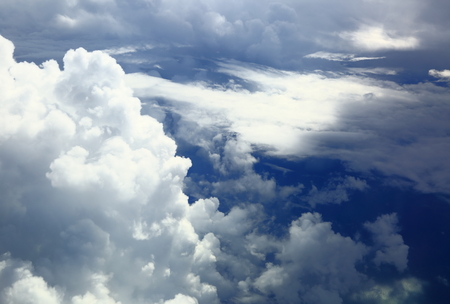 Aerial view of beautiful white clouds in blue sky. Nice backgroundの写真素材