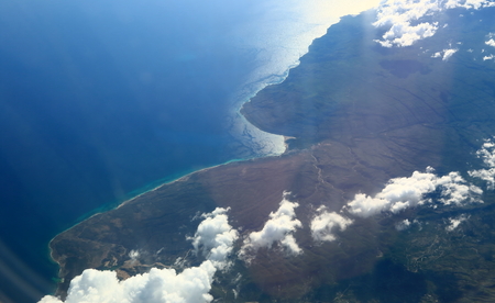 Aerial view of beautiful white clouds in blue sky. Nice backgroundの写真素材