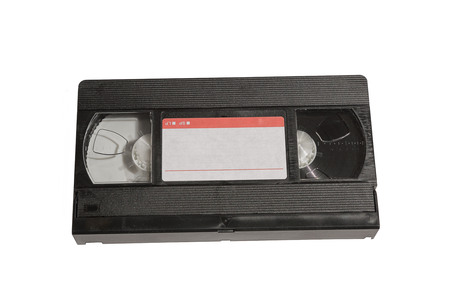 View of old video tape cassette isolated on white background with clipping pathの写真素材