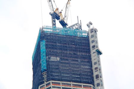 Closeup view of unfinished building of World Trade Centerの写真素材