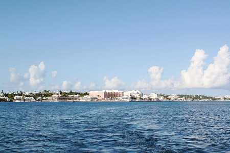 Bermuda. Blue water of Atlantic ocean and blue sky. Beautiful background.の写真素材