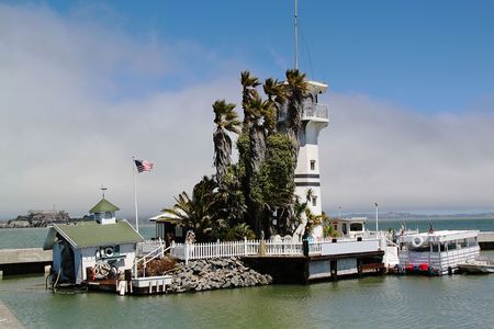 View on beautiful lighthouse located near Alcatraz prison. San Francisco. USA.Pacific ocean.の写真素材
