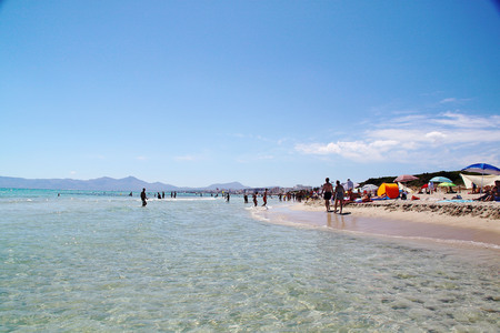 Blue water of Mediterranean sea. Fantastic view on beach. Spain. Palma de Majorca. Beautiful background.のeditorial素材