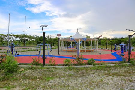 View of colorful outdoor gym on Hulhumale Island, Maldives. Healthy life concept.の写真素材