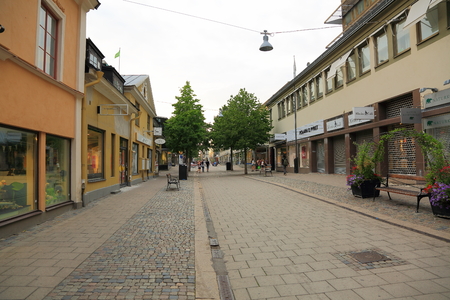View of street with shops and boutiques. Uppsala, Sweden, Europe. 07-28-2018.の写真素材