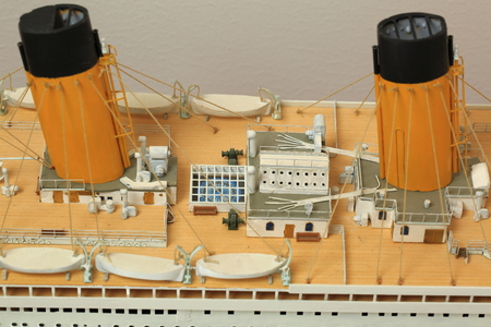 Handmade model of Titanic. Beautiful Handmade model of Titanic isolated on white background.の写真素材