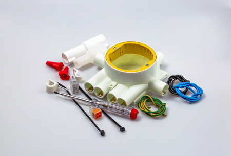 Close up view of electrical supplies isolated. Beautiful colorful backgrounds.の写真素材