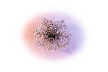 Close up view of gorgeous crystal ceiling chandelier isolated. Beautiful interior background.