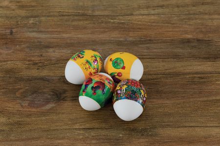 Close up view of traditionally decorated easter eggs. Colorful tradition. Easter backgrounds.の写真素材
