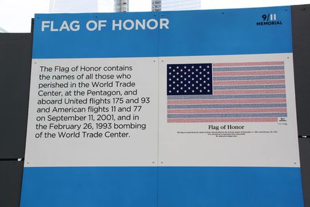 Close up view of the flagboard of 9/11 Memorial. 09.26.2012. New York. USA.のeditorial素材